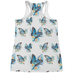 Blossom Blue Butterfly Pattern Print Women's Racerback Tank Top