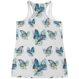 Blossom Blue Butterfly Pattern Print Women's Racerback Tank Top