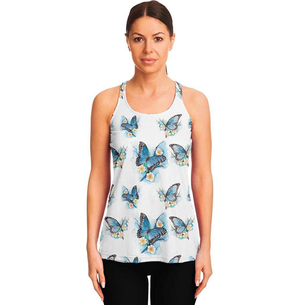 Blossom Blue Butterfly Pattern Print Women's Racerback Tank Top