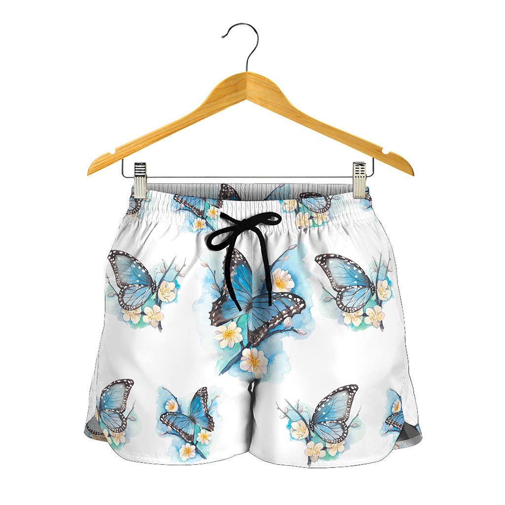 Blossom Blue Butterfly Pattern Print Women's Shorts