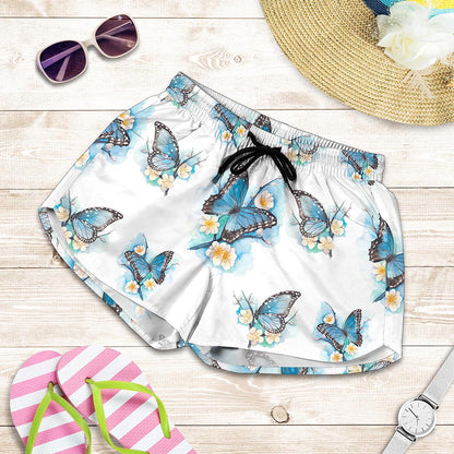 Blossom Blue Butterfly Pattern Print Women's Shorts