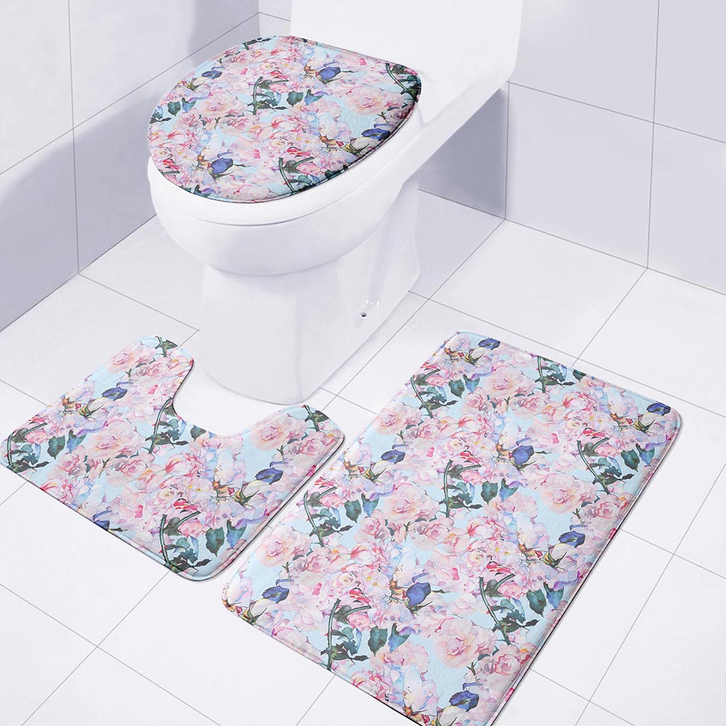 Blossom Floral Flower Pattern Print 3 Piece Bath Mat Set