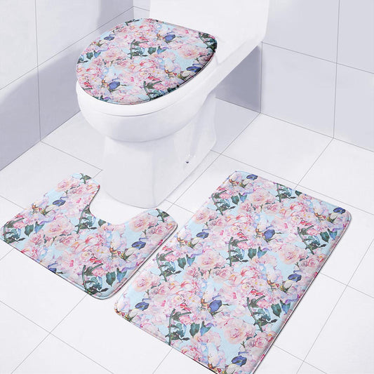 Blossom Floral Flower Pattern Print 3 Piece Bath Mat Set