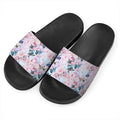 Blossom Floral Flower Pattern Print Black Slide Sandals