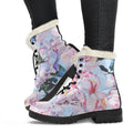 Blossom Floral Flower Pattern Print Faux Fur Leather Boots