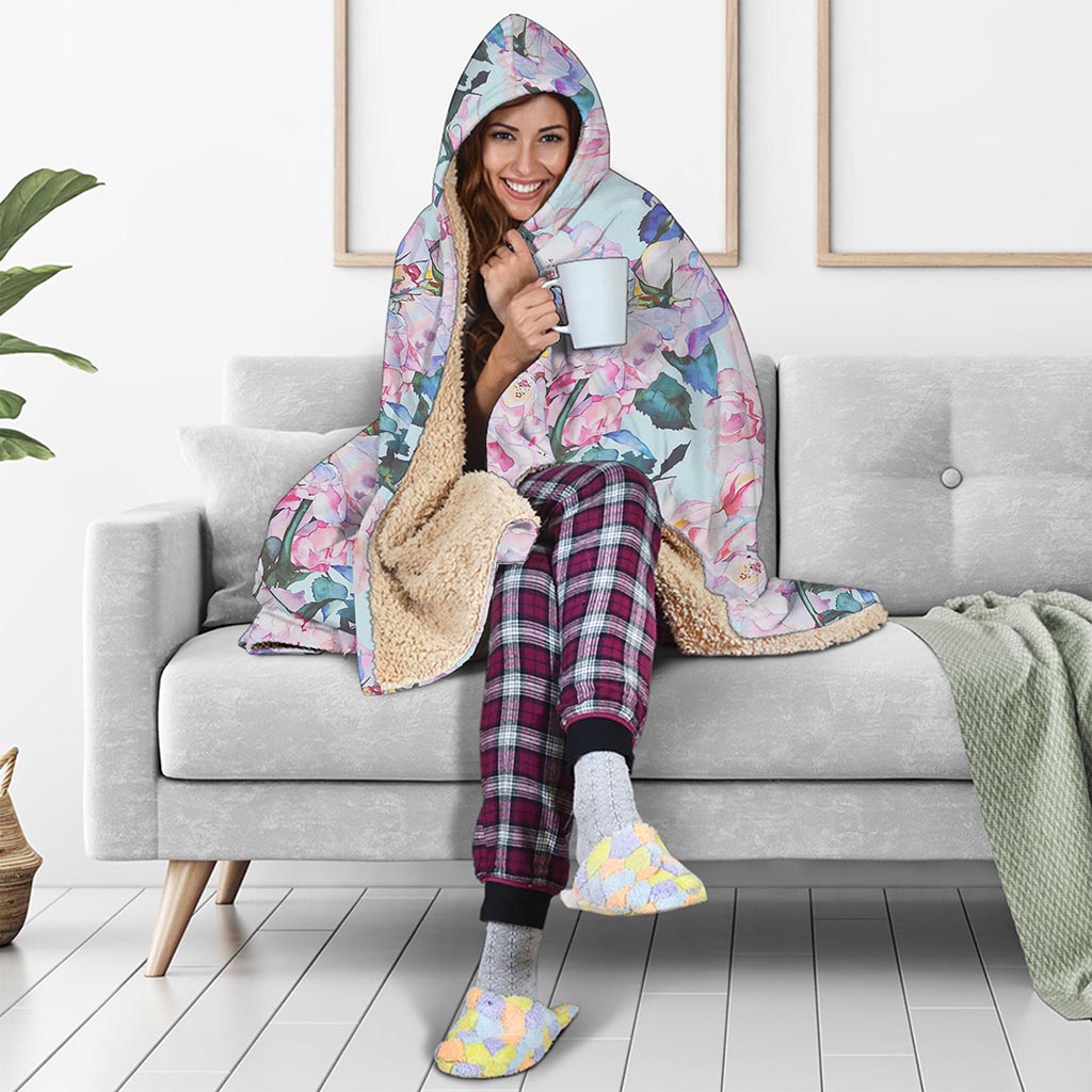 Blossom Floral Flower Pattern Print Hooded Blanket