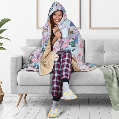 Blossom Floral Flower Pattern Print Hooded Blanket