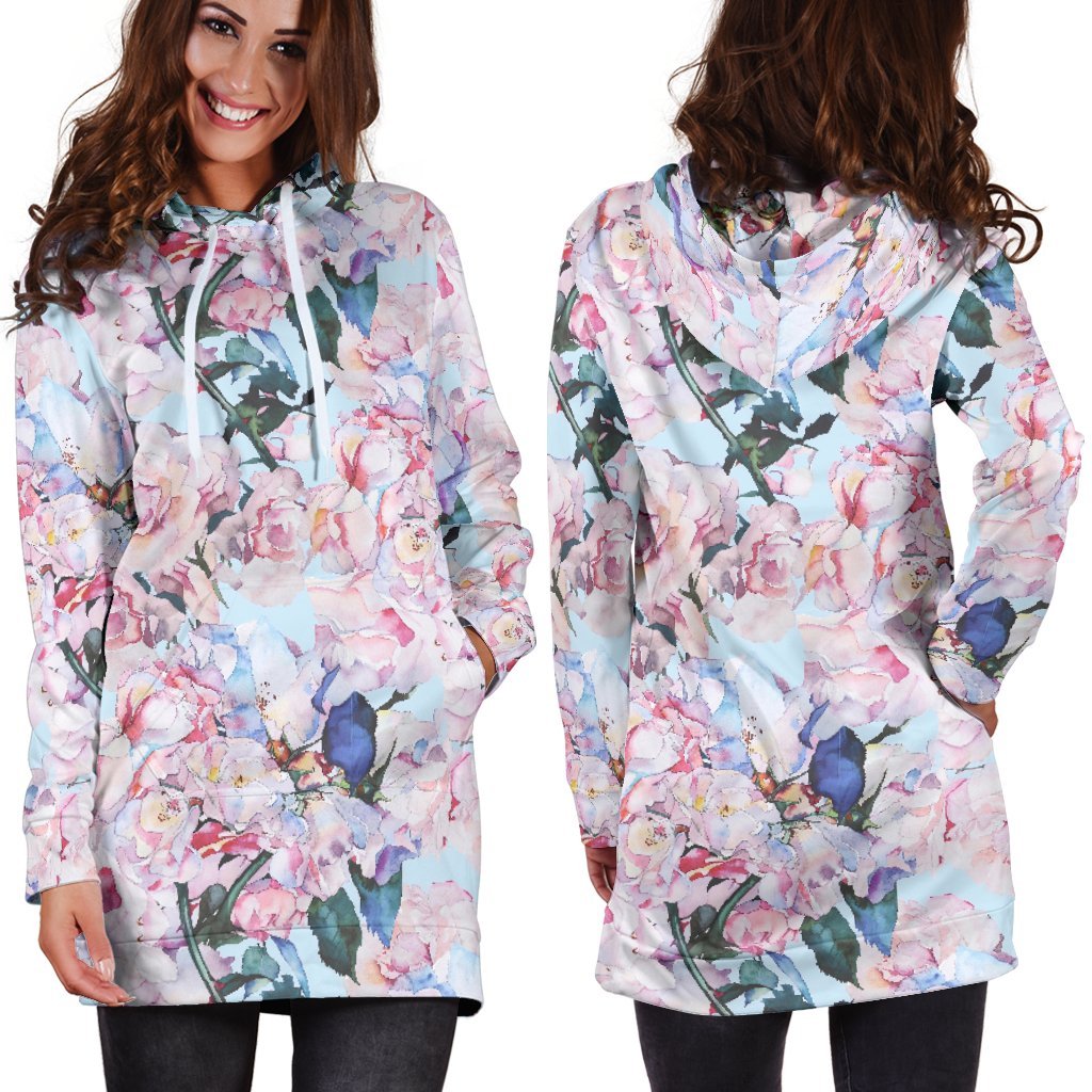 Blossom Floral Flower Pattern Print Hoodie Dress GearFrost