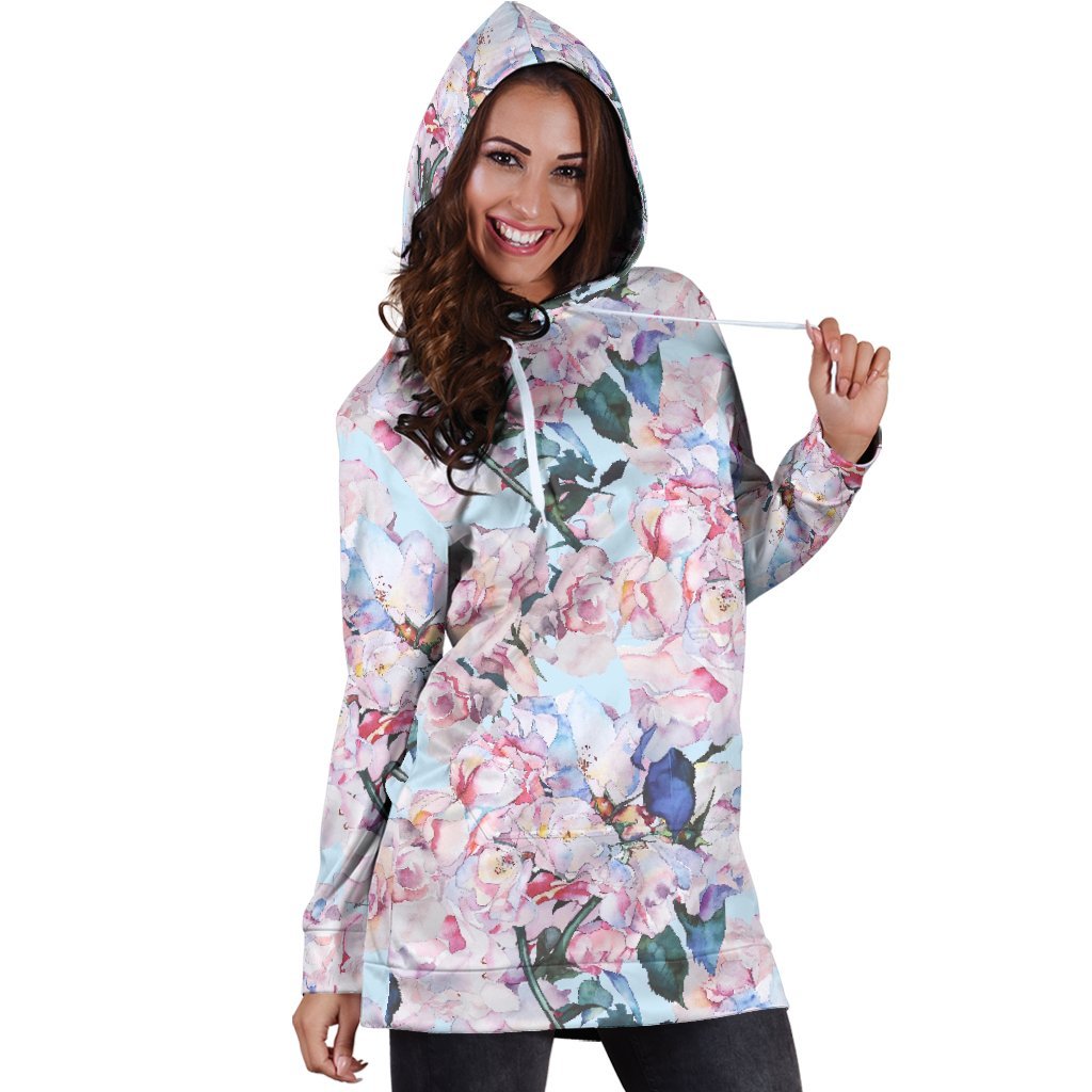 Blossom Floral Flower Pattern Print Hoodie Dress GearFrost
