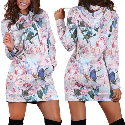 Blossom Floral Flower Pattern Print Hoodie Dress GearFrost