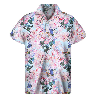Blossom Floral Flower Pattern Print Men's Short Sleeve Shirt
