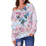 Blossom Floral Flower Pattern Print Off Shoulder Sweatshirt GearFrost