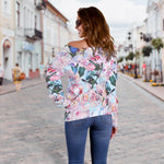 Blossom Floral Flower Pattern Print Off Shoulder Sweatshirt GearFrost