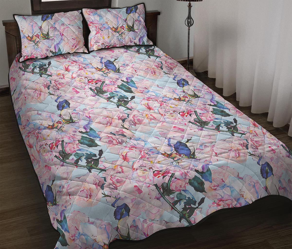 Blossom Floral Flower Pattern Print Quilt Bed Set