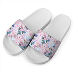 Blossom Floral Flower Pattern Print White Slide Sandals