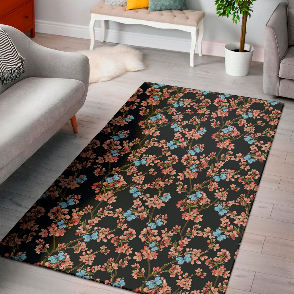 Blossom Flower Butterfly Print Area Rug
