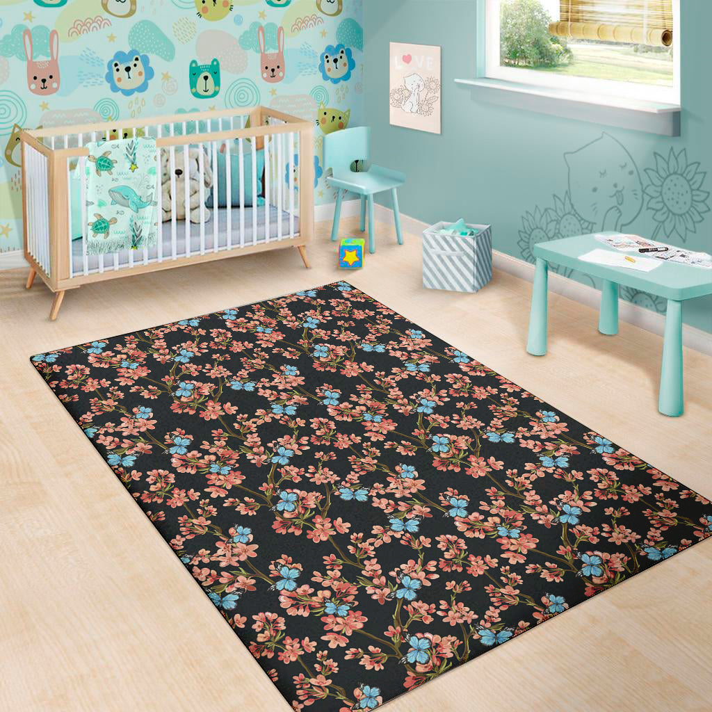 Blossom Flower Butterfly Print Area Rug
