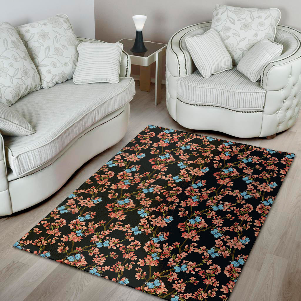Blossom Flower Butterfly Print Area Rug