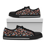 Blossom Flower Butterfly Print Black Low Top Shoes