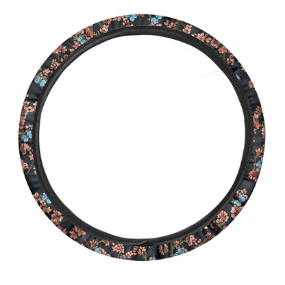 Blossom Flower Butterfly Print Car Steering Wheel Cover