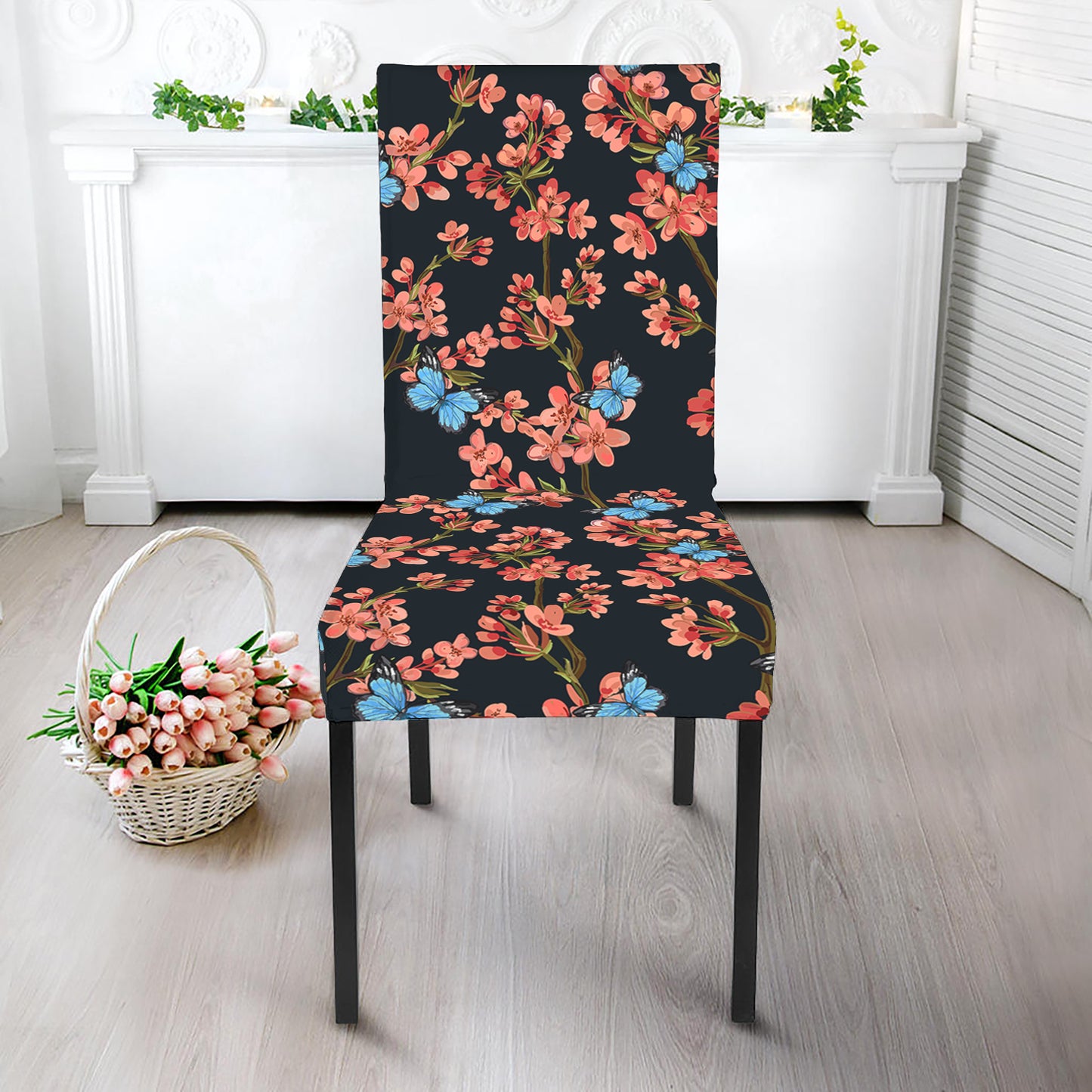 Blossom Flower Butterfly Print Dining Chair Slipcover