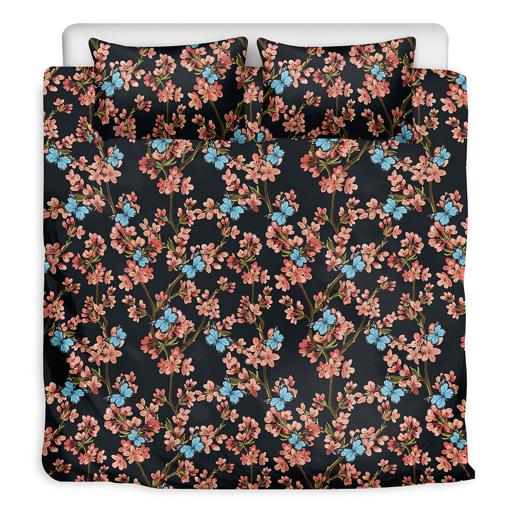 Blossom Flower Butterfly Print Duvet Cover Bedding Set