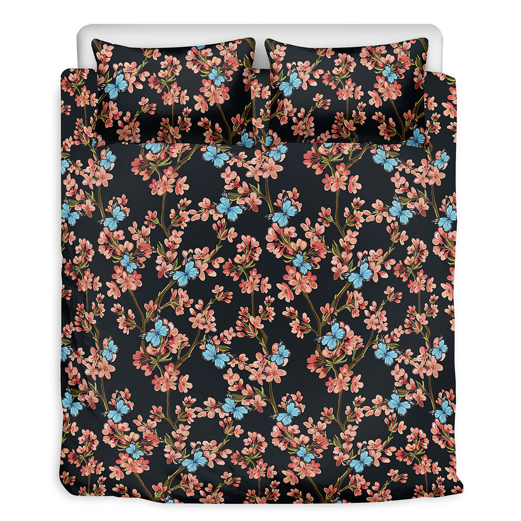 Blossom Flower Butterfly Print Duvet Cover Bedding Set