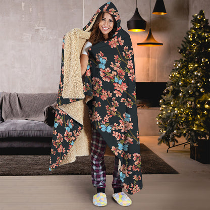 Blossom Flower Butterfly Print Hooded Blanket