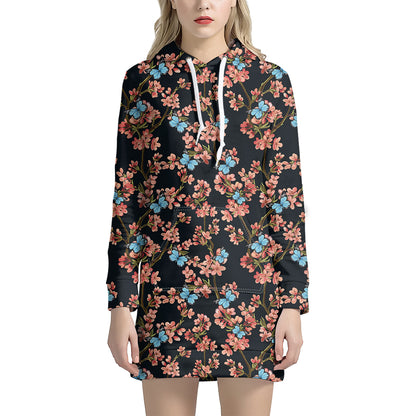 Blossom Flower Butterfly Print Hoodie Dress