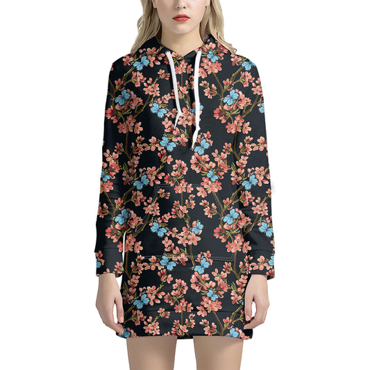 Blossom Flower Butterfly Print Hoodie Dress