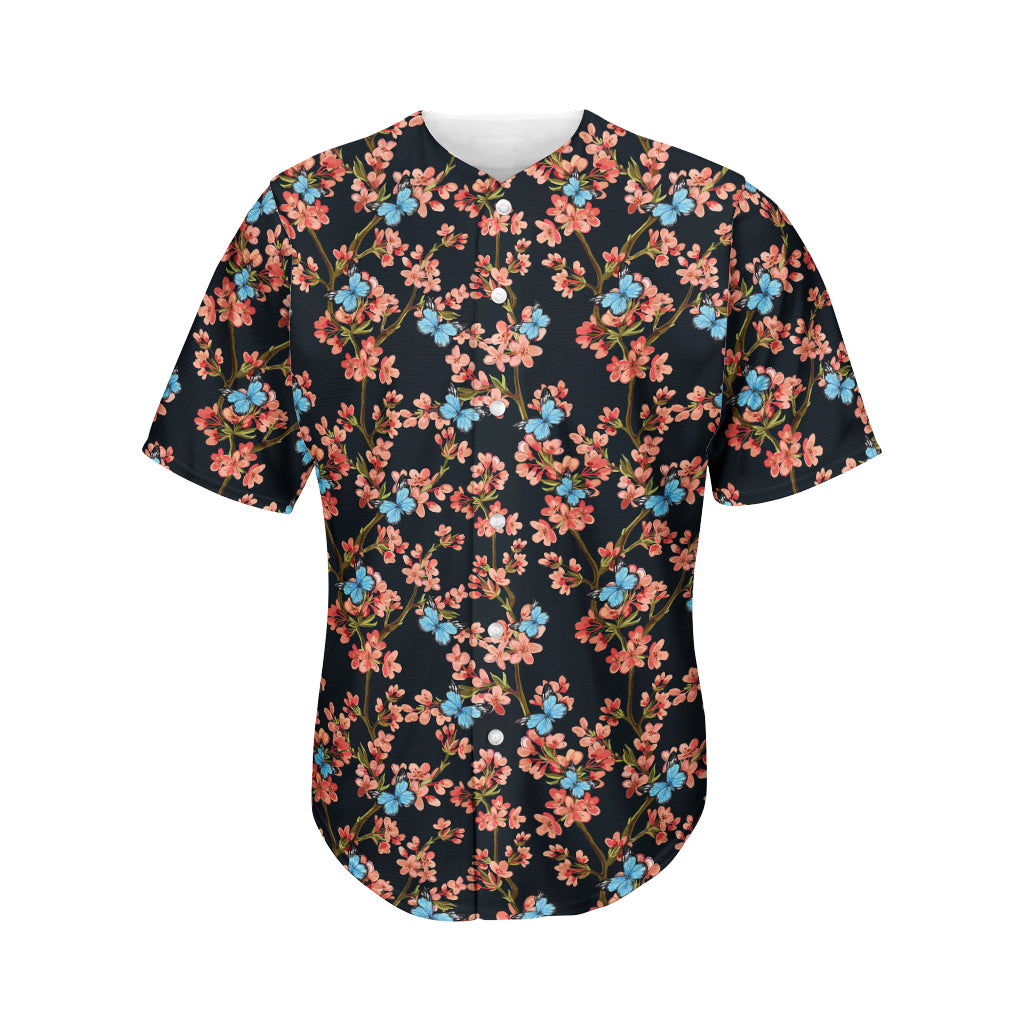 Blossom Flower Butterfly Print Men's Baseball Jersey
