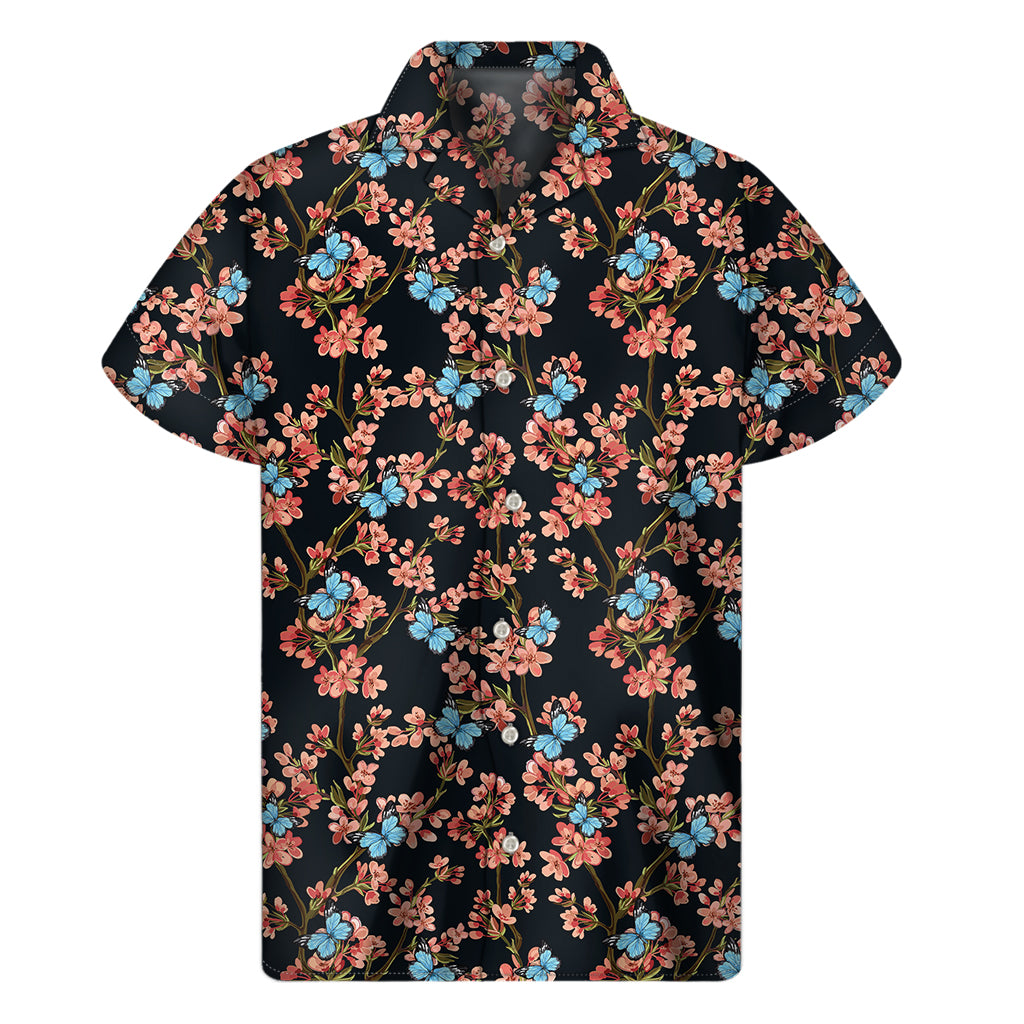 Blossom Flower Butterfly Print Men's Short Sleeve Shirt