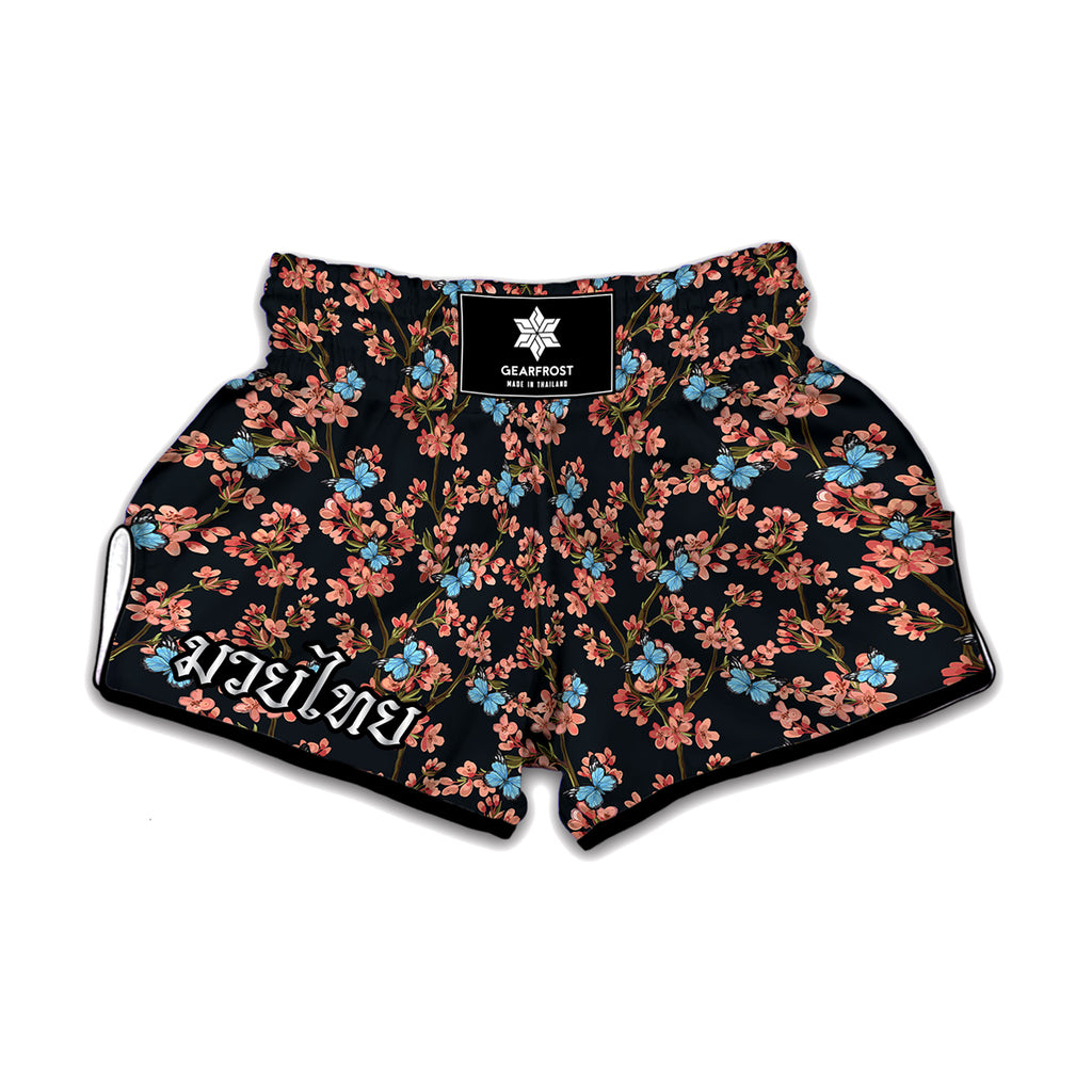 Blossom Flower Butterfly Print Muay Thai Boxing Shorts