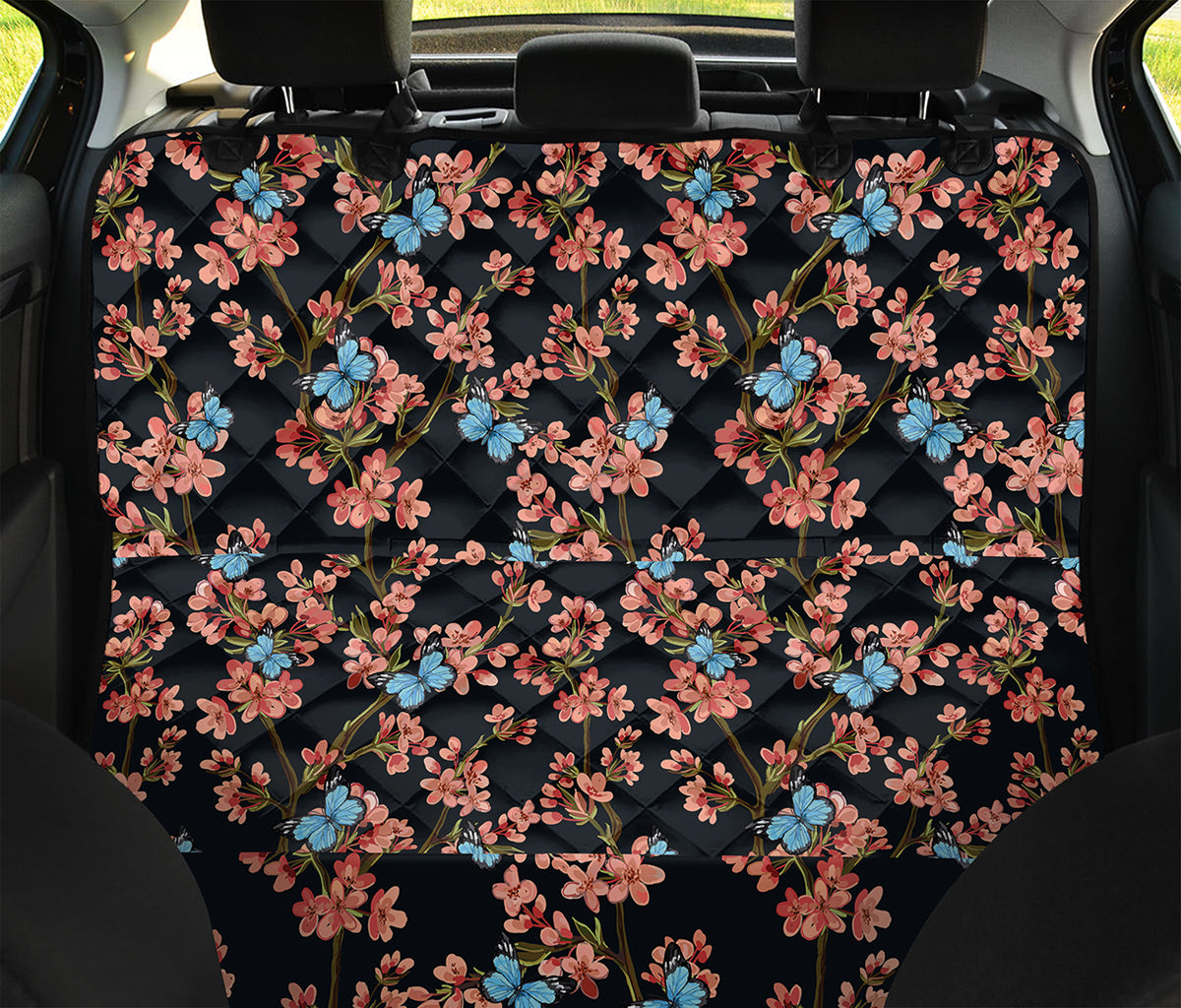 Blossom Flower Butterfly Print Pet Car Back Seat Cover