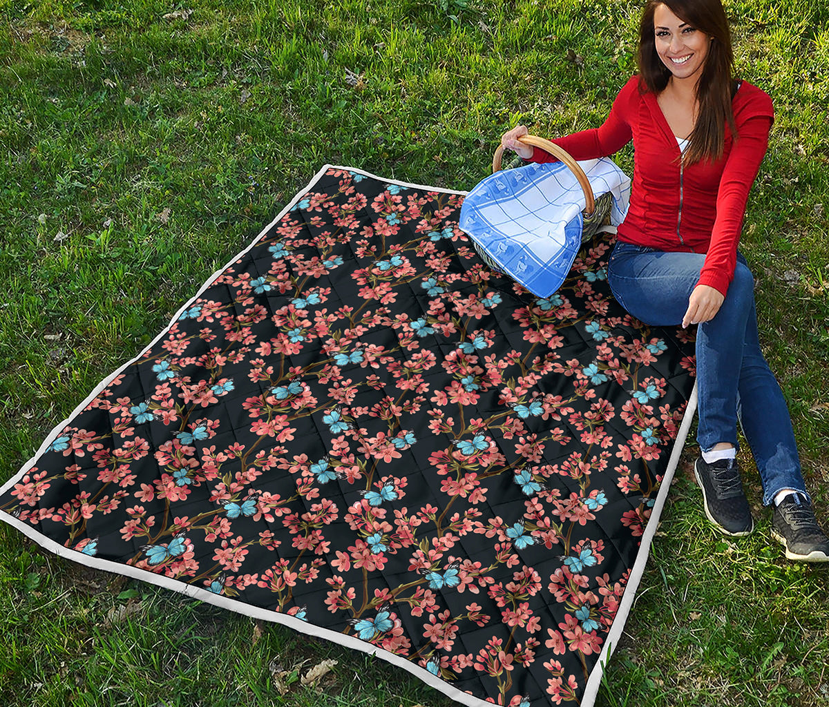 Blossom Flower Butterfly Print Quilt