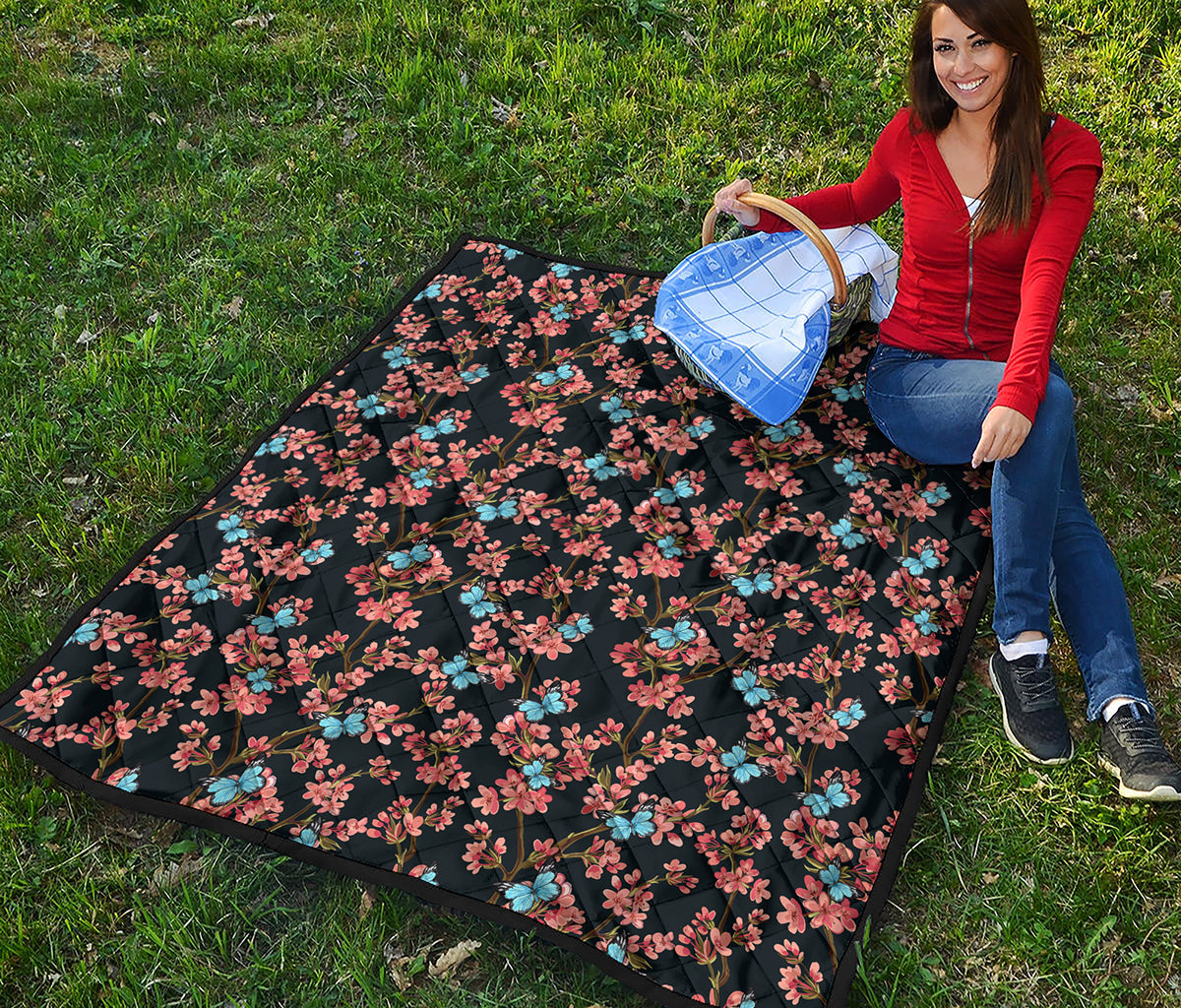 Blossom Flower Butterfly Print Quilt
