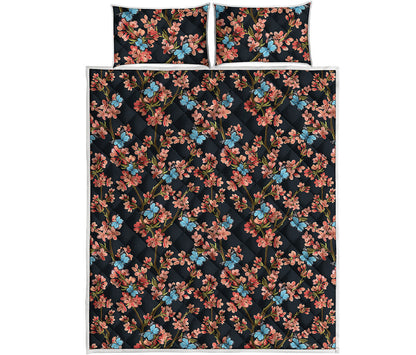 Blossom Flower Butterfly Print Quilt Bed Set