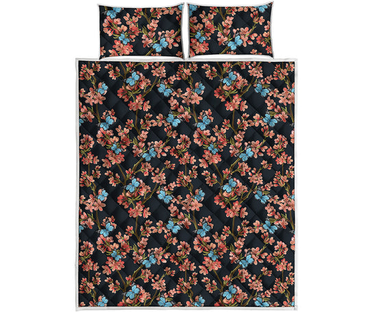Blossom Flower Butterfly Print Quilt Bed Set