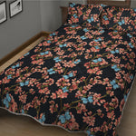 Blossom Flower Butterfly Print Quilt Bed Set