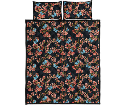 Blossom Flower Butterfly Print Quilt Bed Set