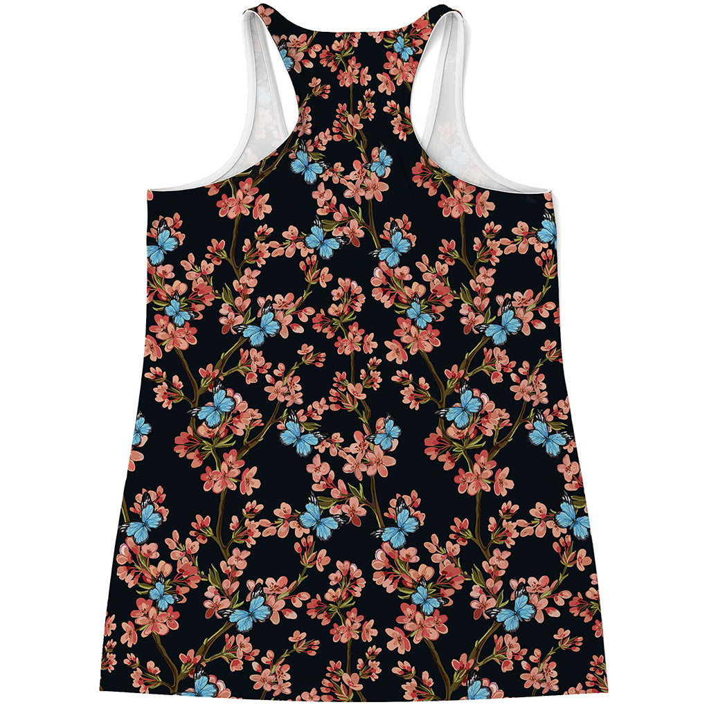 Blossom Flower Butterfly Print Women's Racerback Tank Top