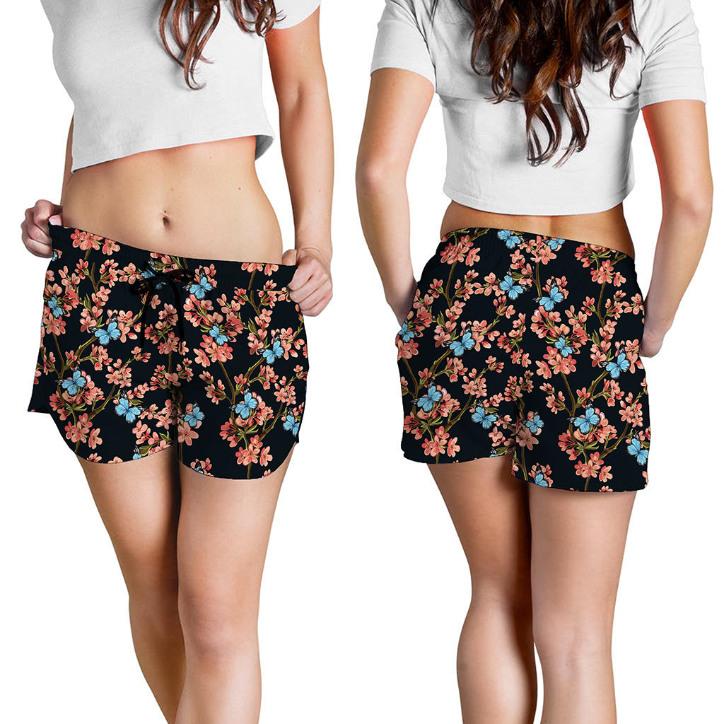 Blossom Flower Butterfly Print Women's Shorts