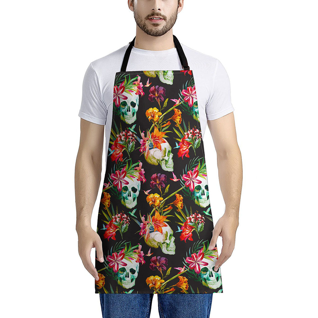 Blossom Flowers Skull Pattern Print Apron