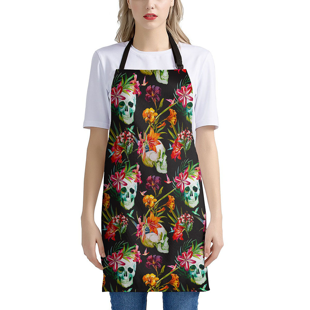 Blossom Flowers Skull Pattern Print Apron