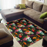 Blossom Flowers Skull Pattern Print Area Rug GearFrost