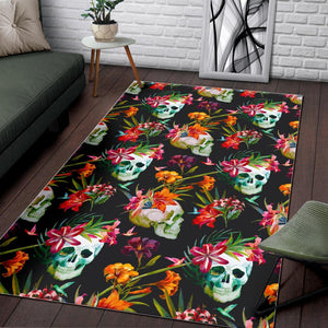 Blossom Flowers Skull Pattern Print Area Rug GearFrost