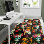 Blossom Flowers Skull Pattern Print Area Rug GearFrost