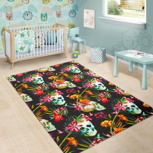 Blossom Flowers Skull Pattern Print Area Rug GearFrost