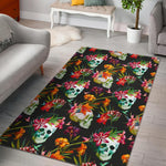 Blossom Flowers Skull Pattern Print Area Rug GearFrost