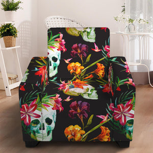 Blossom Flowers Skull Pattern Print Armchair Slipcover